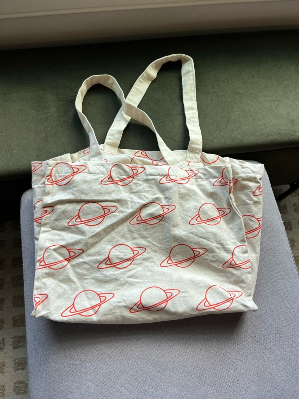 Canvas Tote Bag with Red Planet Print - White